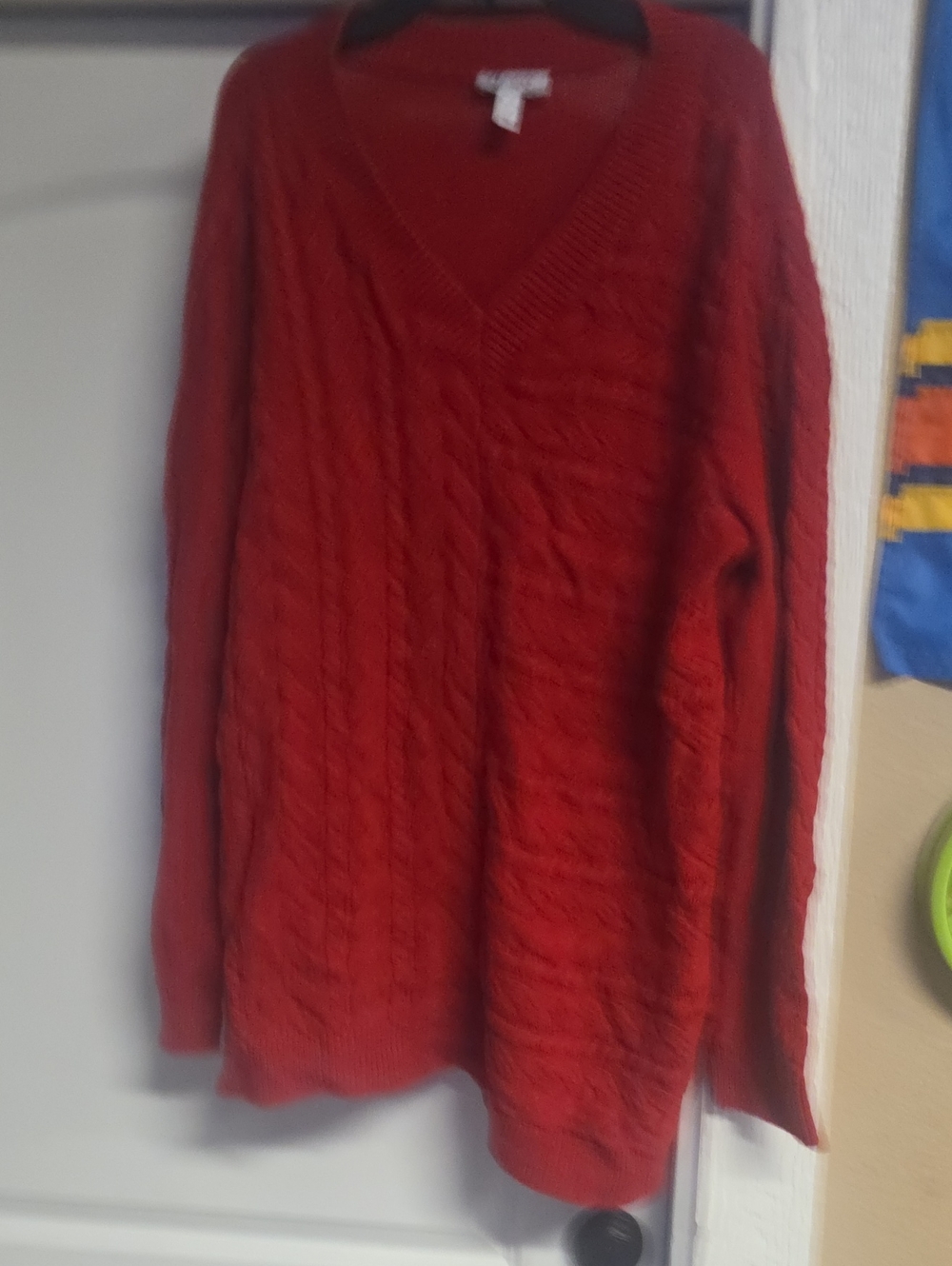 Women’s V-Neck Cable Knit Sweater - Red